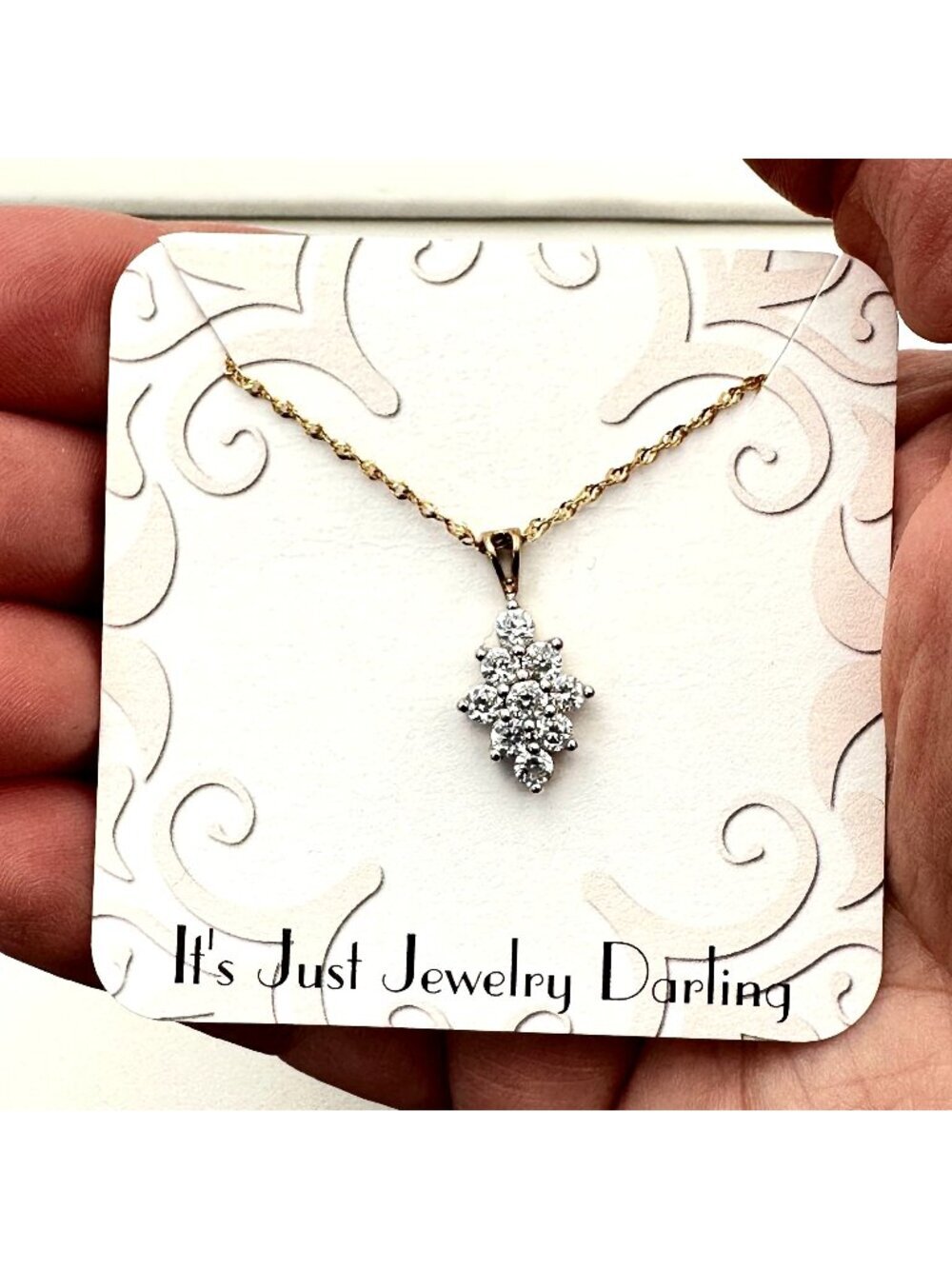 Womens Necklace 10k Yellow Gold Cluster Cubic Zirconia Pendant 20" Chain
